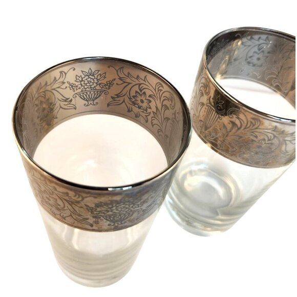 Dorothy Thorpe Style Mid-Century Silver Rimmed Highball Glasses Set Of 4 With Si - Picture 2 of 14